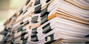 A large stack of documents